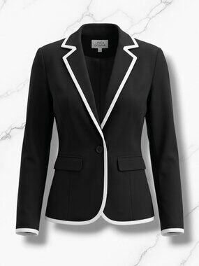 Linea Donna Black Linen Blend Contrast Stitch Structured Blazer S